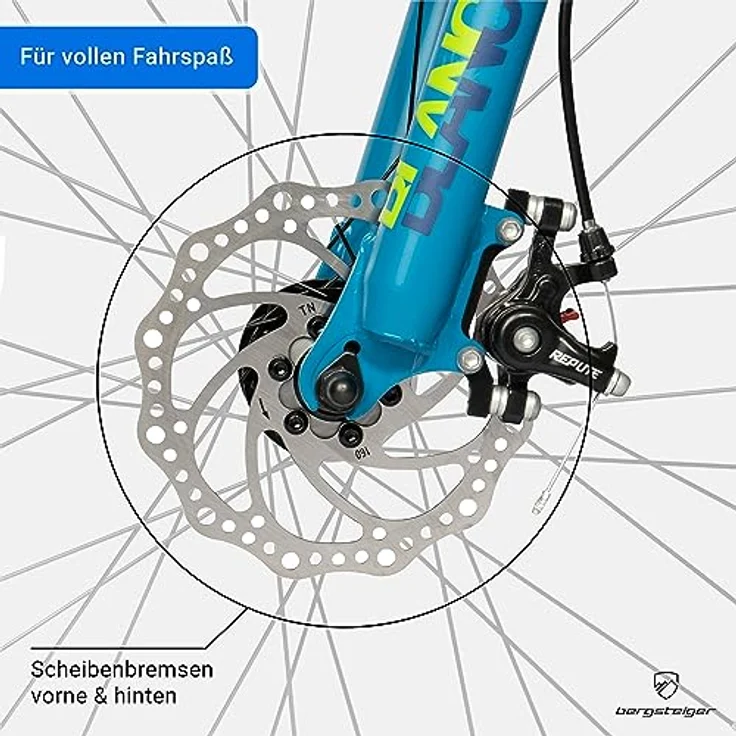 Bergsteiger Broome 26 Zoll Kinderfahrrad, Shimano 21 Gang-Schaltung, StVZO, Mountainbike mit Vollfederung, Scheibenbremsen & Dynamo-Licht, geeignet für 8, 9, 10, 11, 12, 13 Jahre, Jungen & Mädchen – Bild 4