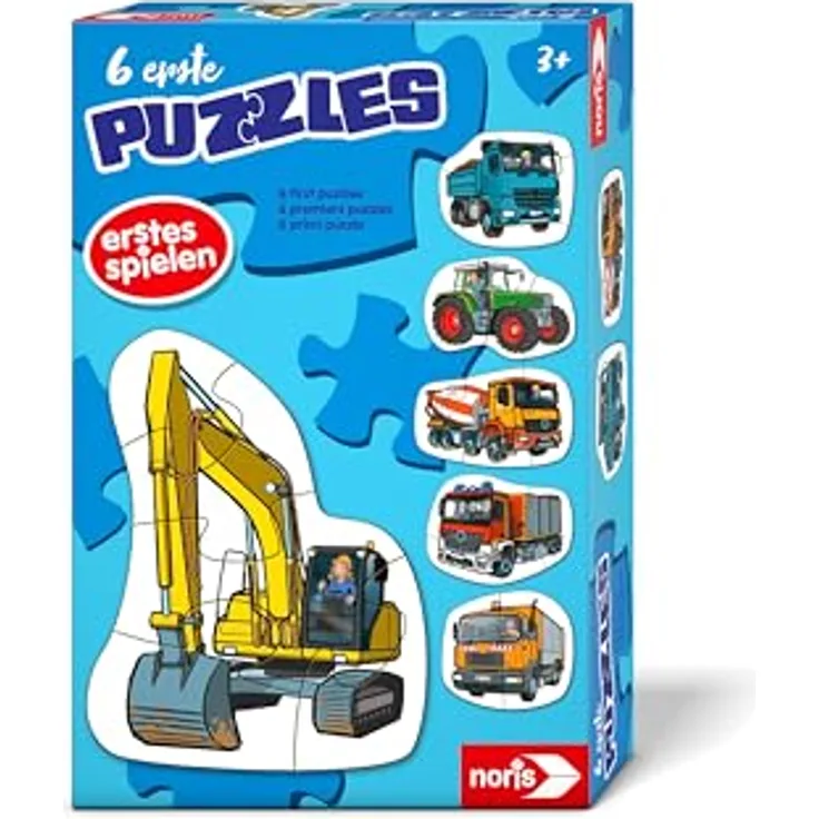 Noris 606012167 - 6 erste Puzzles: Fahrzeuge, Kinderpuzzle mit großen Teilen für Kleinkinder ab 3 Jahren, ideal zur Förderung von Feinmotorik und Hand-Auge-Koordination, Weiß