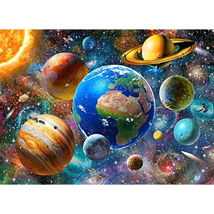 Diamond Painting Set, Bild mit Motiv Weltall und Zubehör, Größe ca. 35 x 25 cm, Bastelset zum Malen mit Glitzersteinchen für Kinder ab 5 Jahren – Bild 1