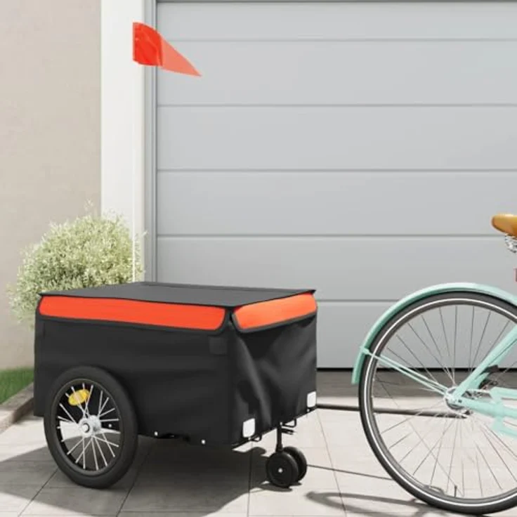 vidaXL Fahrradlastenanhänger Fahrradanhänger Schwarz und Orange 45 kg Eisen, Robustes Material und Praktisches Design – Bild 3