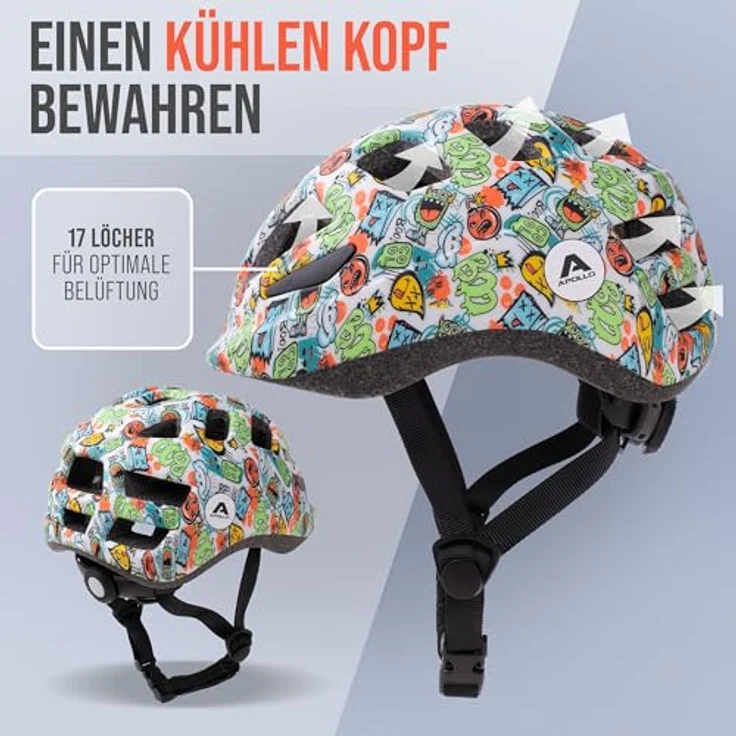 Apollo Kinder Fahrradhelm, Multisport Helm für Kinder & Jugendliche, verstellbar (S/M), integrierter Reflektor, trendiges Design, blau – Bild 5