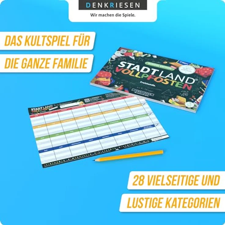 DENKRIESEN Stadt Land Vollpfosten® A4 – School Edition | Ab 9 Jahren | Spezialfelder, ABC-Leiste, hochwertiges Markenspiel – Bild 4