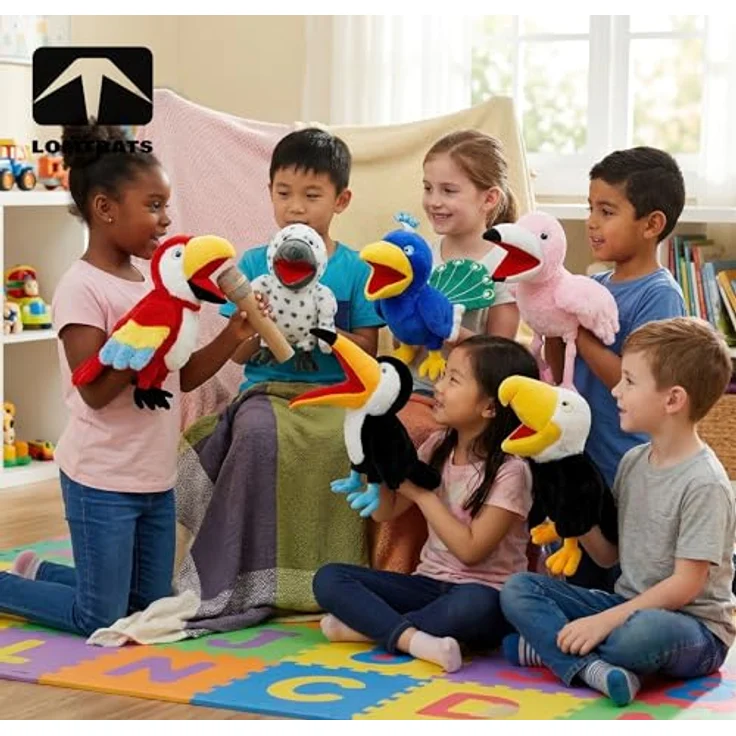 LOMTRATS Vogel-Handpuppen, 40 cm große Papageien und Pfauen mit beweglichen Mündern, weich und sicher, ideal für Geschichtenerzählen und kreative Spiele – Bild 5