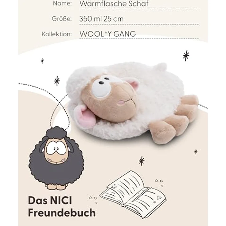 Nici Wärmflasche Wolly Gang, Hasenform, 350ml, 2in1 Kuscheltier & Wärmflasche aus recyceltem Plüsch, weiß – Bild 5