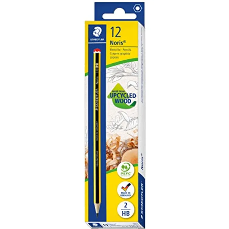 STAEDTLER Bleistift Noris 120, Made from Upcycled Wood, Härtegrad HB, Rutschfeste Soft-Oberfläche, hohe Buchfestigkeit, hohe Qualität Made in Germany, Packung mit 12 Stück, 120-2