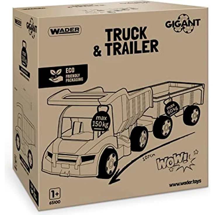 Wader 65100 - Gigant Truck, großer Kipper mit Anhänger, LKW bis 150 kg belastbar, Gesamtlänge ca. 107 cm, ab 12 Monaten, ideal als Geschenk für kreatives Spielen – Bild 5