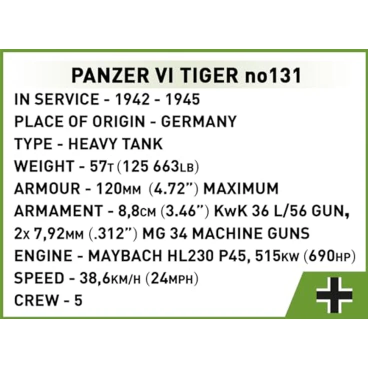 Cobi Panzer VI Tiger I no 131, Klemmbausteinset mit 1.275 Elementen, beweglichen Teilen und originalgetreuer Farbgebung – Bild 10