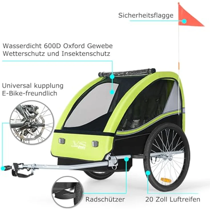 TIGGO Fahrradkinderanhänger Tiggo VS Kinderanhänger Fahrradanhänger für 1 oder 2 Kinder, Stahlrahmen, UV-Schutz, Sicherheitsgurtsystem, 20-Zoll-Räder – Bild 2