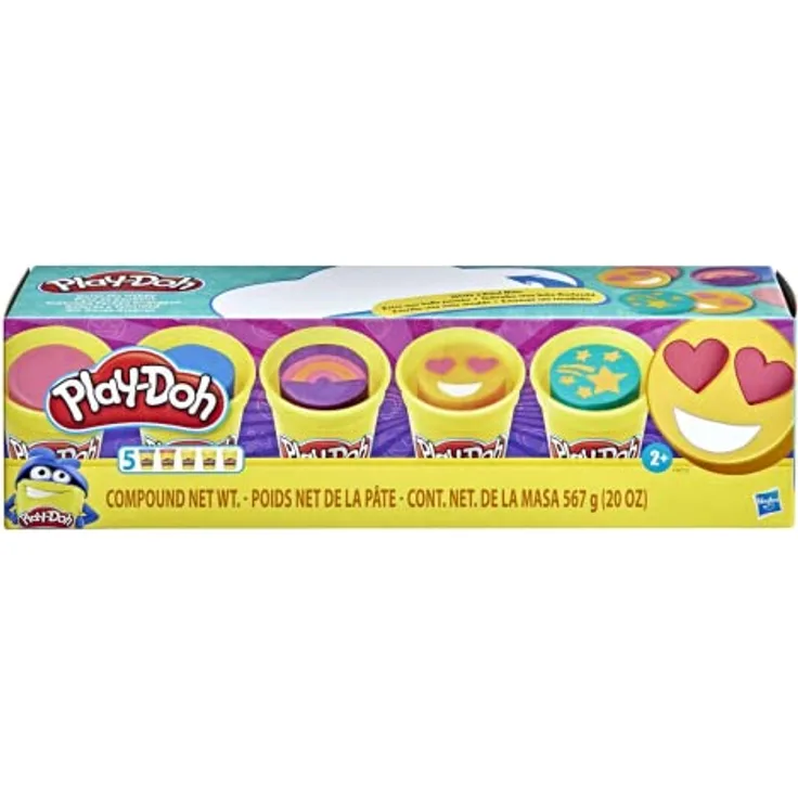 Play-Doh Fröhliche Farben Knetpack, 5er-Pack Knete mit 3 Emoji-Dosen für Kinder ab 2 Jahren Multicolour