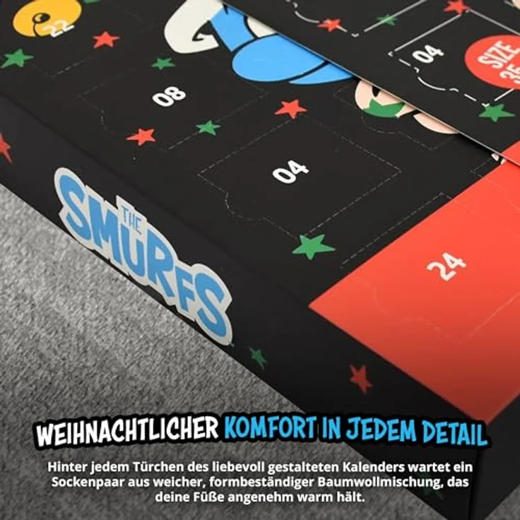 United Labels Adventskalender Die Schlümpfe, 12 Paar Socken für Damen, Größe 35-41, Sneaker und lange Socken, offizielles Merchandise – Bild 5