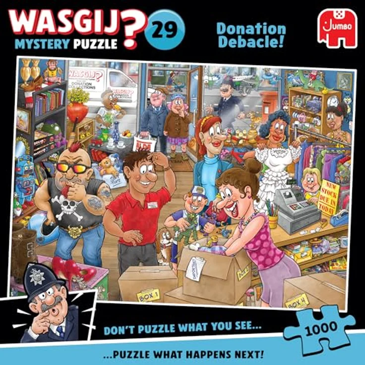 Wasgij Mystery 29 Donation Debacle!, 1000 Teile Puzzle mit fantasievoller Darstellung und spannenden Überraschungen – Bild 1