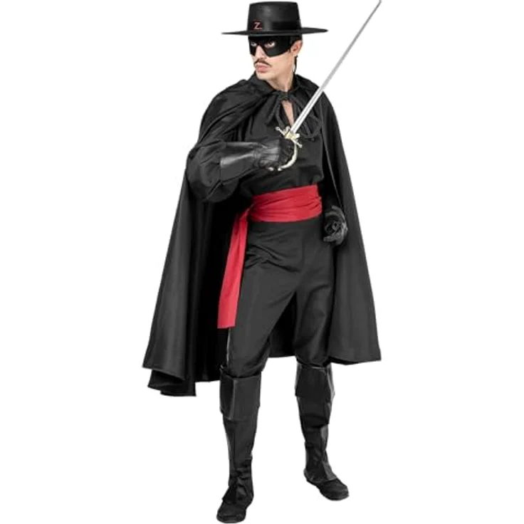 Maskworld Zorro Cape, knielanger Umhang aus dickem Polyester, schwarz, One Size, ideal für Karneval und Mottopartys – Bild 6