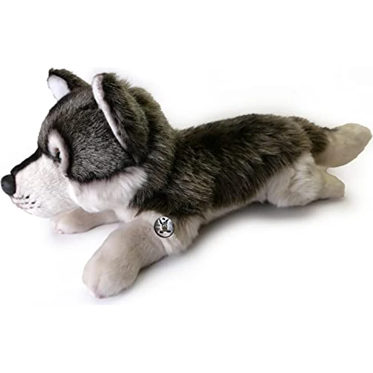 Kuscheltiere.biz Wolf Plüschtier Kuscheltier liegend MARUK, realistisches grau melliertes Plüschfell, Markenqualität SUKI, Gesamt-Länge ca. 34 cm – Bild 4