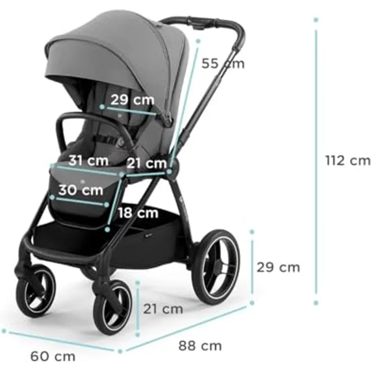 kk Kinderkraft Kinderwagen NEA 2-in-1 gray, Babywanne mit doppelter Belüftung, verstellbarer Rückenlehne und umfangreichem Zubehör – Bild 3