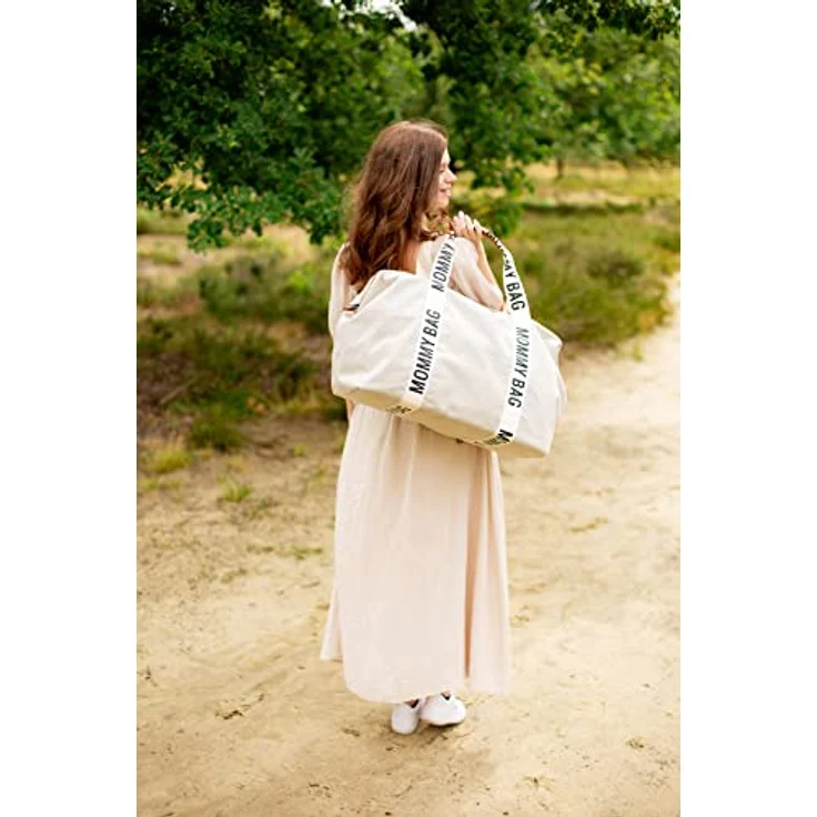 Childhome, Mommy Bag, Wickeltasche, Kliniktasche, Reisetasche, großes Fassungsvermögen, Wickelauflage, verstellbarer Schultergurt, unterteilt, Isoliertasche, Durchgang für Koffer, Altweiss, Signature – Bild 4