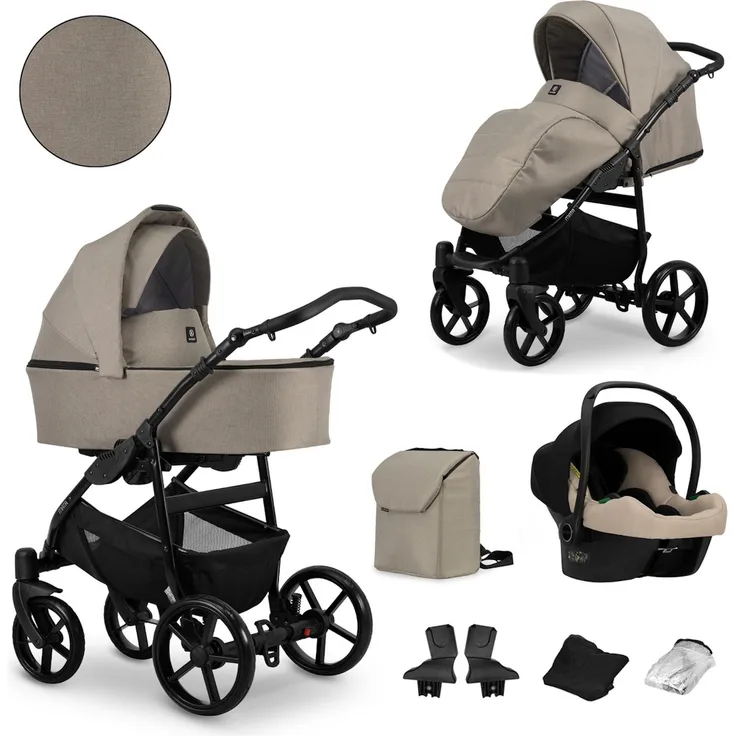 Kunert MATA 3in1 Kombikinderwagen, Braun mit schwarzem Gestell und Cosmo-Ausstattung