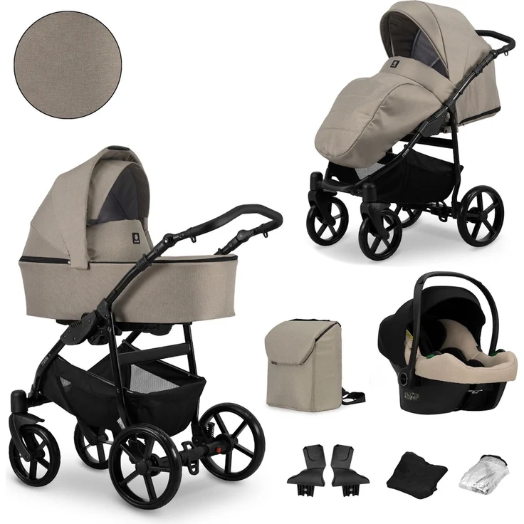Kunert MATA 3in1 Kombikinderwagen, Braun mit schwarzem Gestell und Cosmo-Ausstattung