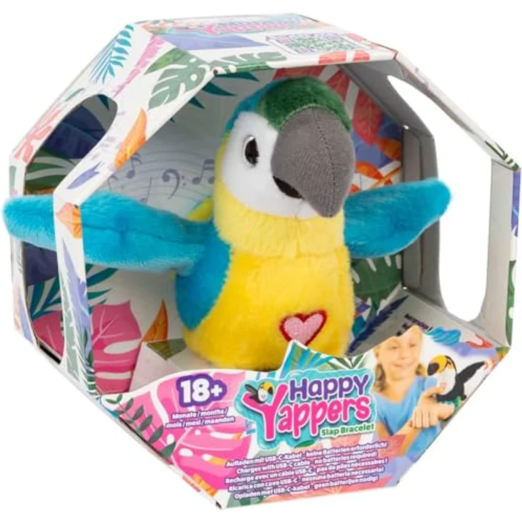 Happy Yappers Interaktiver Plüschvogel - Blauer Papagei mit Nachsprech-Modus, Musik & Chirping Sounds, Schlafmodus, Wiederaufladbar, für Kinder ab 18 Monaten, inkl. USB-C-Kabel – Bild 2