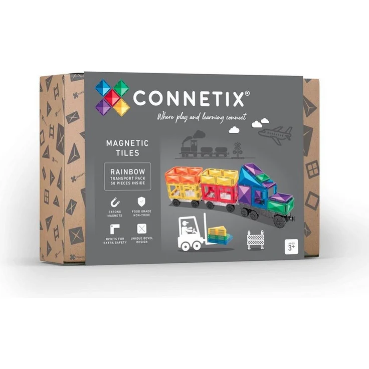 Connetix Rainbow Transport Pack Magnetspielbausteine, 50 Teile, pädagogisches Lernspiel, ab 3 Jahren – Bild 1