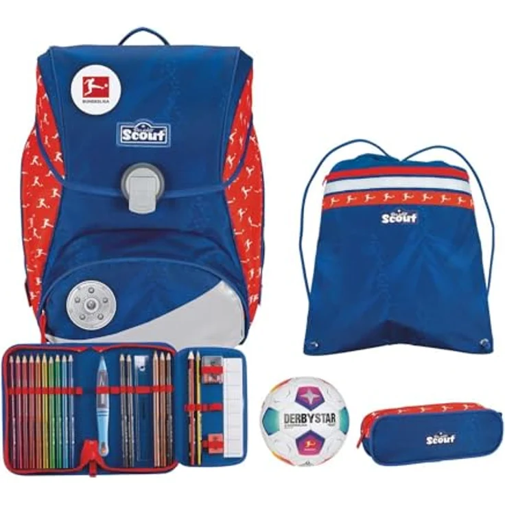 SCOUT Exklusiv Bundesliga Alpha Set, 4-teiliges Schulranzen-Set mit ergonomischem Rückensystem und Reflektoren, Fußball-Motiv – Bild 1