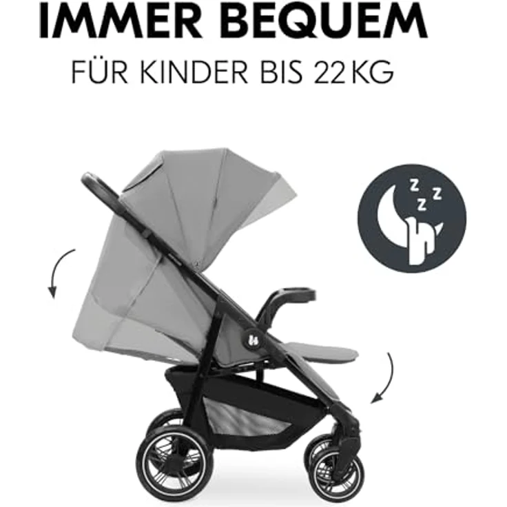 Hauck Kinderwagen Shop N Care, Klappbuggy bis 25 kg mit Liegefunktion, Getränkehalter und Snack Tablett, Klein Zusammenklappbar, Sonnenverdeck (UPF 50+), XL Korb (Grey) – Bild 4