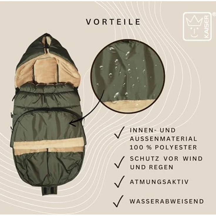 Kaiser Akiko Thermo Kinderwagen Fußsack, 100 x 45 cm, universell passend, waschbar, grau (khaki) – Bild 5