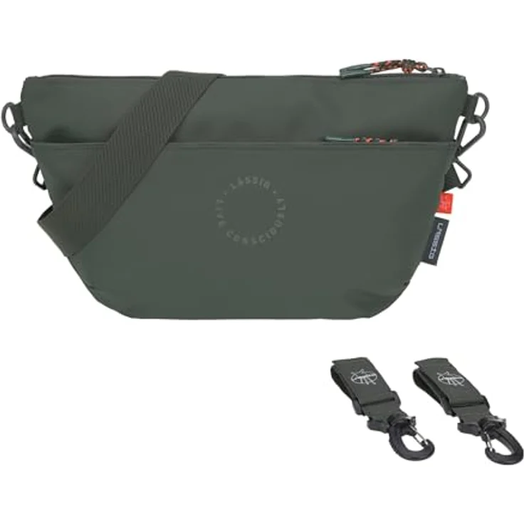 LÄSSIG Kinderwagenorganizer Bum Bag, Umhängetasche mit Kinderwagenbefestigung, wasserabweisend, dark olive – Bild 3