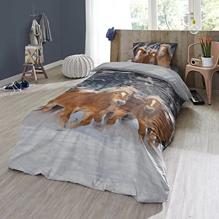 ESPiCO Bettwäsche Trendy Bedding Pferde Haflinger Schnee Winter Fell Stute Wendeoptik Flanell, 135x200 cm, Winter-Bett-Garnitur in Flanell-Qualität, Kinderbettwäsche – Bild 5