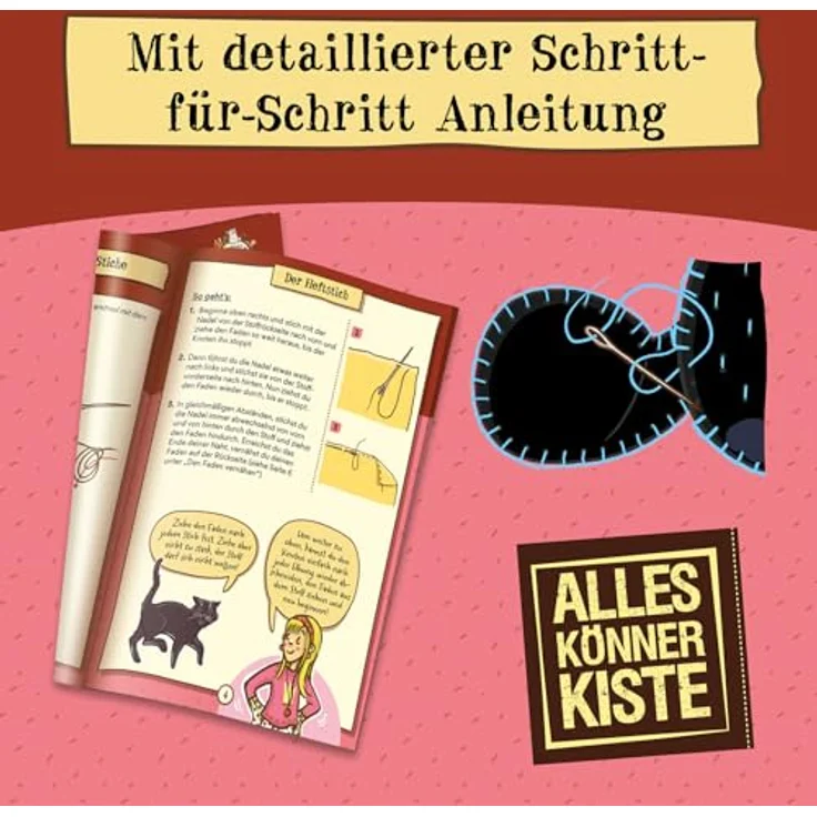 Kosmos Kreativset AllesKönnerKiste - Die Schule der magischen Tiere Nähspaß mit Karajan, Nähset für Kinder ab 8 Jahren mit Anleitung und versteckter Tasche, 15 cm – Bild 3