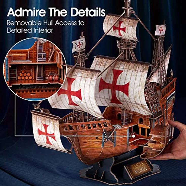 CubicFun 3D Puzzles für Erwachsene Santa Maria Schiffsmodell Spanisches Schiff Puzzle für Erwachsene und Kinder, Schreibtischdekoration Baukästen Geschenke für Frauen und Männer, 204 Teile – Bild 3