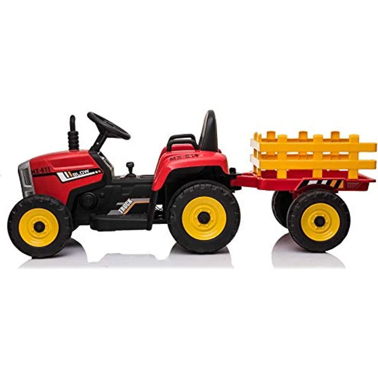 RIRICAR Elektrischer Traktor Workers mit Anhänger, Rot, 12-V-Batterie, breitem Sitz, 2,4-GHz-Fernbedienung, LED-Leuchten, MP3-Player mit Bluetooth – Bild 2