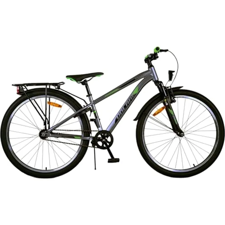 Volare Cross, Kindervelo 26 Zoll, dunkelgrau mit Hand- und Rücktrittbremse, Gepäckträger und integrierten Lichtern