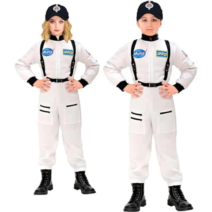 W WIDMANN MILANO Party Fashion Kinderkostüm Astronaut, Unisex Raumanzug für Kinder, Größe 164 cm, mit Aufnähern
