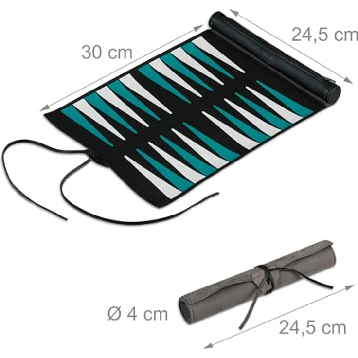 Relaxdays Backgammon zum Aufrollen, Reise-Brettspiel in schwarzer Lederoptik mit integrierter Tasche für Spielsteine und Würfel – Bild 4