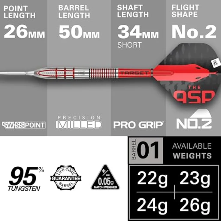 Target Darts Nathan Aspinall Gen 2, 95% Wolfram Steeldarts 24g mit Swiss Point-System und lebenslanger Garantie – Bild 3