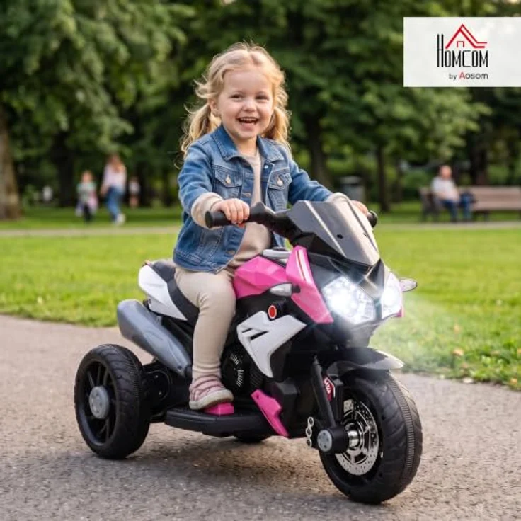 HOMCOM Elektro Kindermotorrad, rosa, mit Musik, Scheinwerfer, Vorwärts- und Rückwärtsfahrt, für 3-5 Jahre – Bild 2