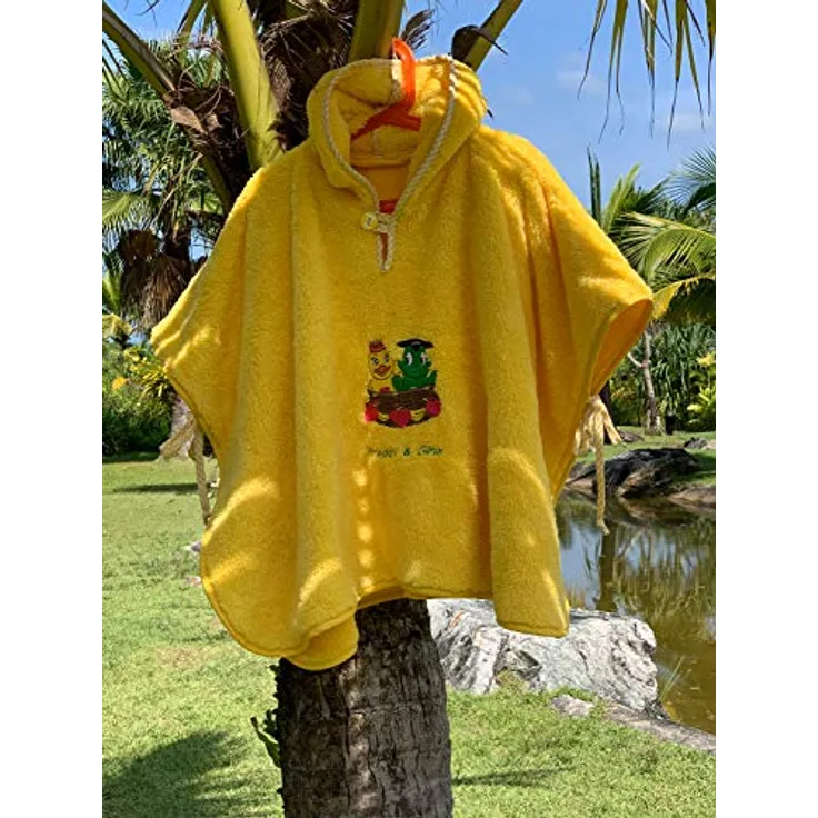 Freds Swim Academy 20722 Poncho aus weichem Welsoft Polyester mit Fred & Gina Motiv, ca. 60 x 55 cm, gelb
