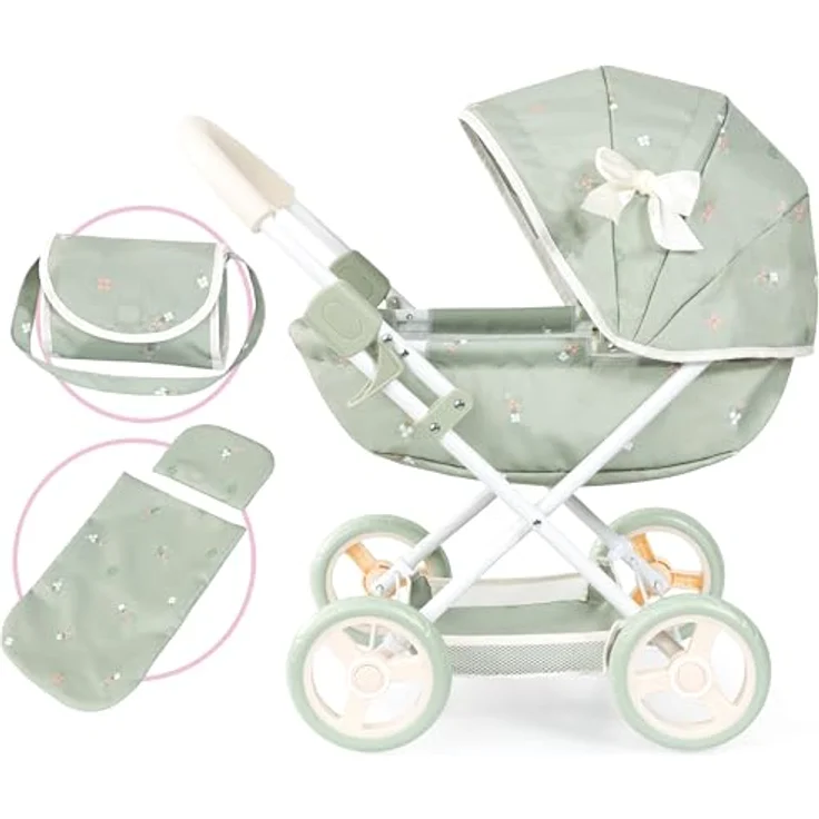 Bayer Design Puppenwagen Cosy, faltbar, mit Decke, Kissen und Tasche, geeignet für Puppen bis 46 cm, trendiges Design 63x34x58 cm – Bild 1