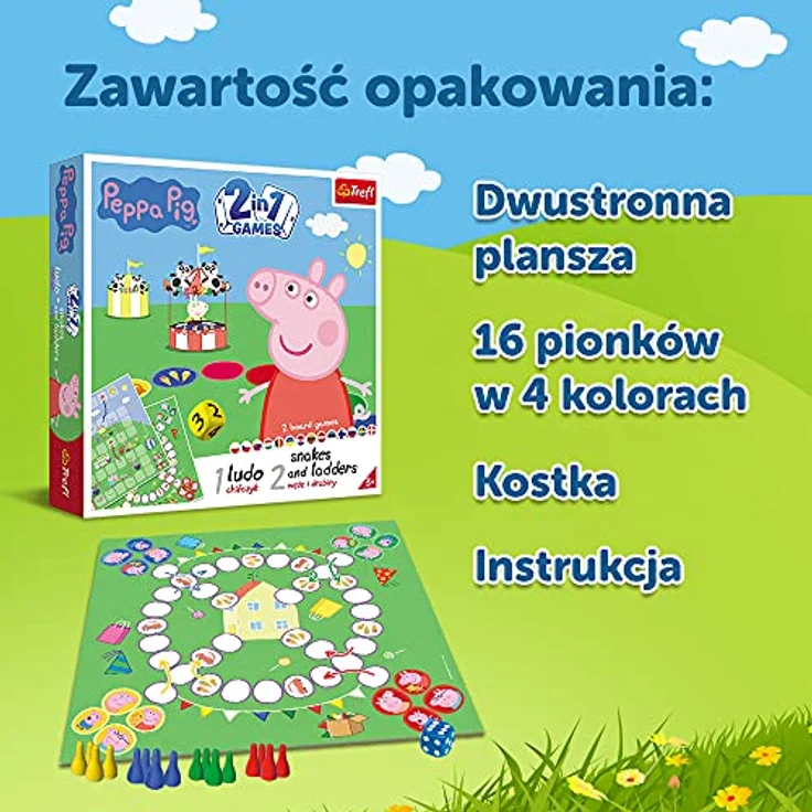 Trefl Peppa Pig, 2-in-1 Brettspiel für Kinder ab 4 Jahren, für 2-4 Spieler, inkl. illustriertem Board und 16 bunten Sticks – Bild 5