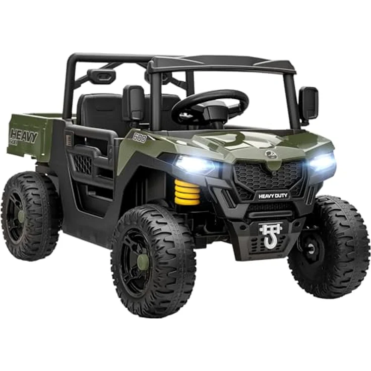 AIYAPLAY Kinder Elektroauto UTV 12V, 2 Motoren, 2,4 GHz Fernbedienung, Softstart, Federungssystem, Musik & USB-Anschluss, für 3-8 Jahre, Grün – Bild 1