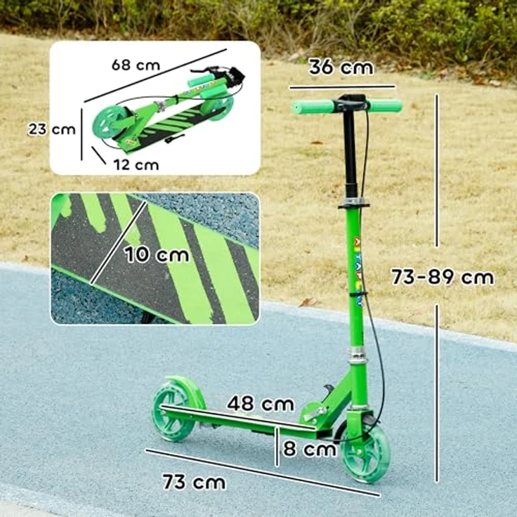AIYAPLAY Roller Kinder Klappbar Kinderroller mit Verstellbarer Lenkerhöhe, 2 Leuchtenden Räder, Handbremse & Hinterradbremse Tretroller Scooter für 3-8 Jahre Kinder Grün – Bild 5