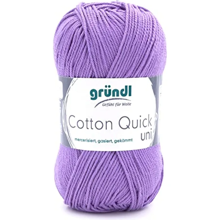 Gründl Cotton Quick Uni, Vorteilspack 1 Knäuel à 50 g (strapazierfähige Wolle, pflegeleichtes waschbares Garn aus 100 % Baumwolle, 50 g / 125 m, Nadelstärke: 3 - 4, 1 x 50 g), Lavendel