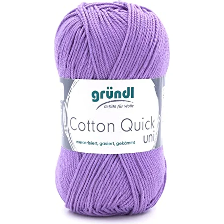 Gründl Cotton Quick Uni, Vorteilspack 1 Knäuel à 50 g (strapazierfähige Wolle, pflegeleichtes waschbares Garn aus 100 % Baumwolle, 50 g / 125 m, Nadelstärke: 3 - 4, 1 x 50 g), Lavendel – Bild 1