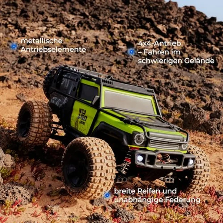 Overmax X-Vast RC Auto 4x4 Offroad Crawler 1:10 mit LED, 2 Akkus, Öldruckstoßdämpfer, 30 km/h, Neongrün – Bild 9