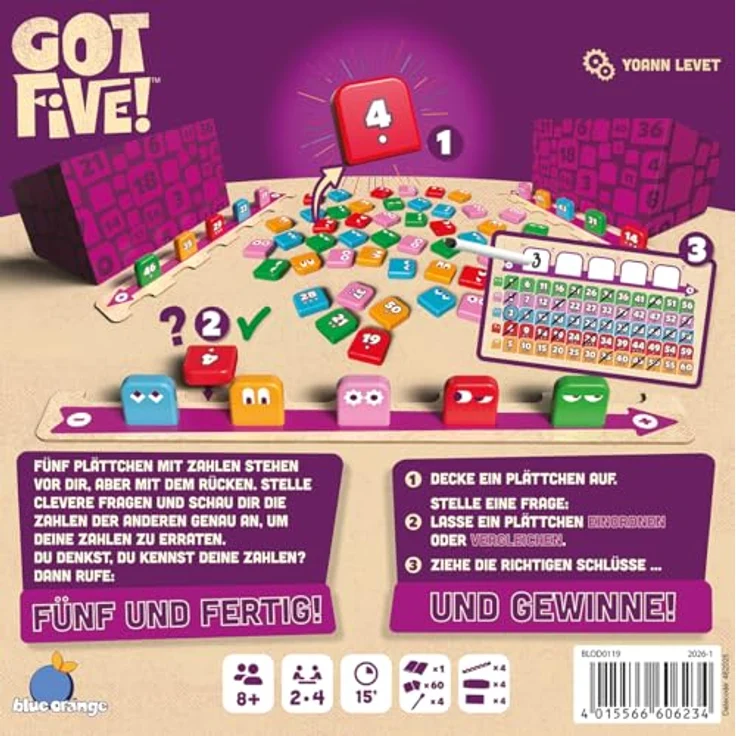 Blue Orange Got Five!, DE-Version, Schnelles Familienspiel für 2-4 Spieler ab 8 Jahren, Logik- und Deduktionsspiel, 15 Minuten Spielzeit – Bild 4