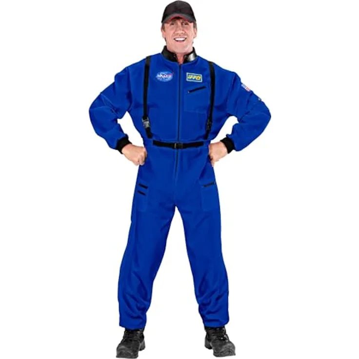 Widmann Astronaut Overall, Kostüm für Herren mit Gurten und Emblemen, blau