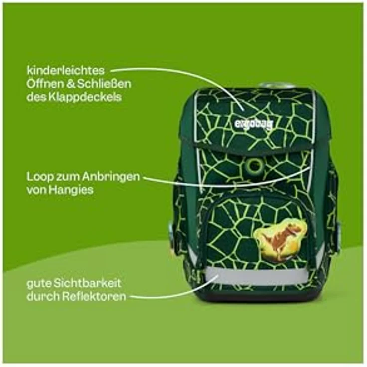 ergobag cubo Set, ergonomischer Schulrucksack 5-teilig für 1. Klasse, höhenverstellbar, mit Sportbeutel und gefülltem Federmäppchen, Umweltfreundlich aus 27,7 recycelten PET-Flaschen – Bild 3
