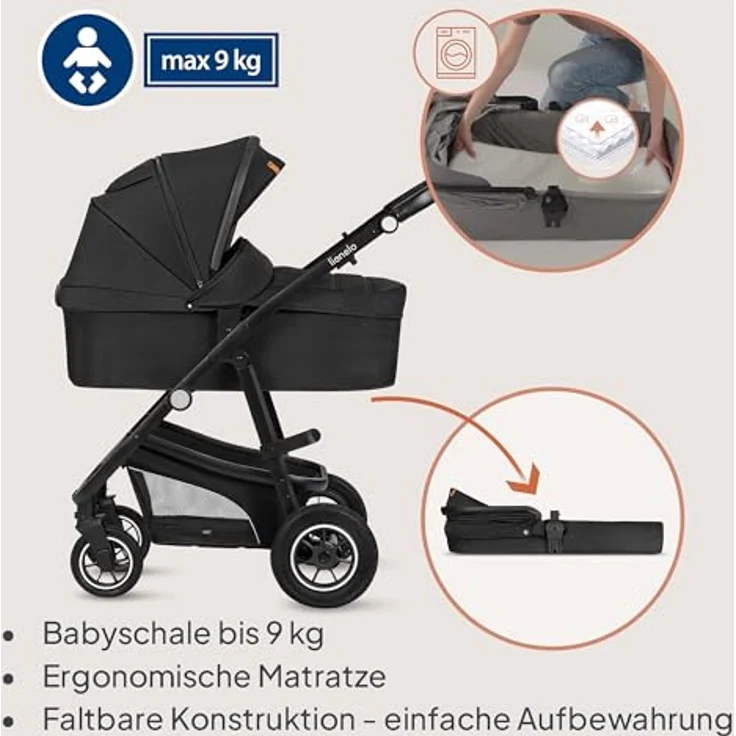 Lionelo Bianka, 3 in 1 Kombikinderwagen mit Autositz, Buggy und Reisewiege, ADAC-zertifiziert, grau – Bild 3