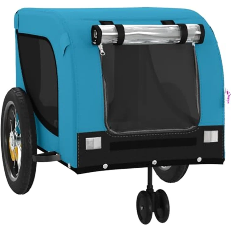 vidaXL Fahrradhundeanhänger Hunde Blau und Schwarz Oxford-Gewebe & Eisen, mit PVC-Fenster und Reflektoren – Bild 4