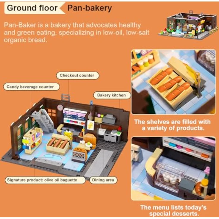 Pantasy Bäckerei 85013, Klemmbaustein-Set mit 4 Stockwerken, 19 bedruckten Teilen und 3 Tieren – Bild 3